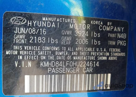 2017 Hyundai Elantra Se from USA, damaged, VIN KMHD84LF0HU224614